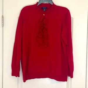 Chaps Red Ruffle Front Button Up Pullover Knit Sweater Size 2X